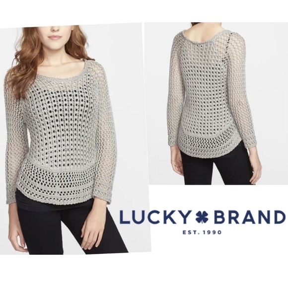 Lucky Brand Marissa Gray Metallic Crochet Openwork Knit Sweater - Picture 1 of 6